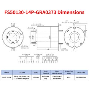 Waterproof Signal Slip Ring with 50mm Inner Diameter 130mm Outer Diameter and 14 Channels for Industrial Applications