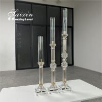 China Factory Wholesale 3 Pcs Tall Set Crystal With Gold Metal Candlestick For Wedding Able Decor on sale