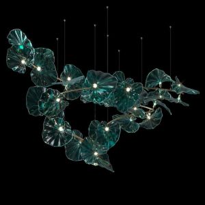 China Grand lobby en verre d'hôtel d'escalier d'Emerald Lotus Leaves Shape Chandelier For supplier
