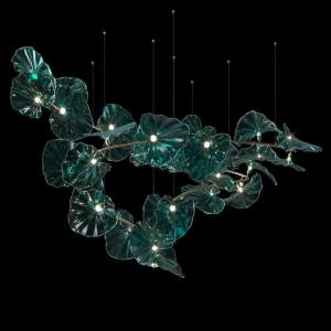 China Large Glass Emerald Lotus Leaves Shape Chandelier For Staircase Hotel Lobby supplier