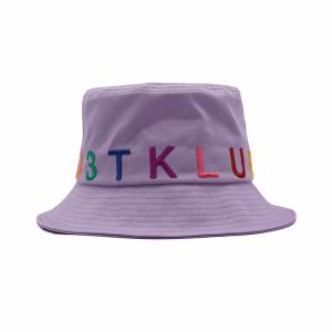 Purple 100% Cotton Bucket Hat 58cm 3D Embroidered For Women