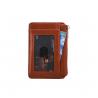 China Women Brown Leather Business Card Holder Debossed Logo With Zip Pocket wholesale