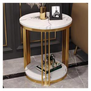 Steel Base Ceramic Top Side Table , Titanium Antique Marble Coffee Table