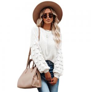 White Women'S Pullover Sweaters Long Sleeve Crewneck Knitted Soild Top