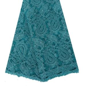 Beaded and rhinestoned embroidery french lace african lace fabrics tulle teal green