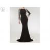 China Stretch Fabric Black Long Sleeve Mermaid Prom Dress Tassels Sleeves Sweep Train wholesale