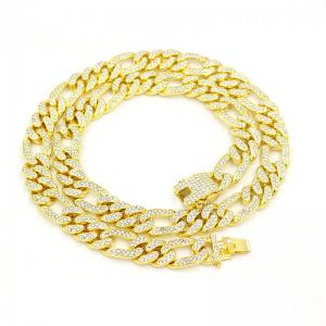 China Men Women Cuban Chain Necklace Hip Hop Jewelry 13mm Iced Out Curb Cuban Gold Plated Figro Rhinestone Chain Necklace supplier