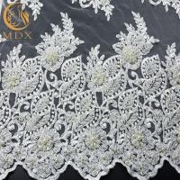 Craft White Lace Fabrics Tulle Beaded 91.44cm Length Customized Latest Lace Material
