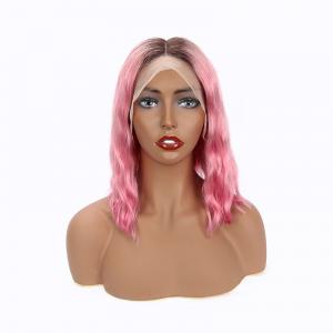 Double Weft 13 X 4.5 Wave Lace Front Human Hair Wigs 1b / Pink Color