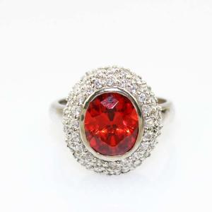 925 Silver Oval Garnet  Gemstone Ring  with Cubic Zircon (S-RJ692)