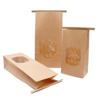 China Brown Kraft Food Packaging Paper Bags With Window Strong Bottom Uncoated Lining on sale
