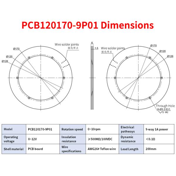 120mm Aperture Pancake Type PCB Slip Ring Rotary Slip Ring 9 Way 1A