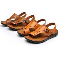 China Brown Casual Mens Leather Sandals /  Mens Summer Beach Sandals With Buckle Strap on sale