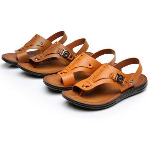 Brown Casual Mens Leather Sandals /  Mens Summer Beach Sandals With Buckle Strap