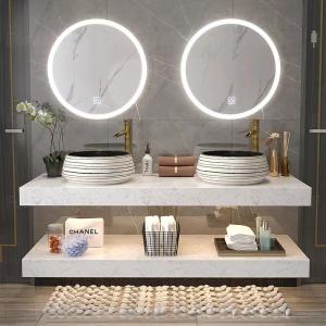 Rectangle Double Sink Waterproof Bathroom Vanity With Smart Lighted Led Mirror