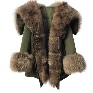                  High Quality Thick Warm Raccoon Fur Parka Jackets Fashion Winter Down Padded Real Fur Lining Puffer Coat for Womens             