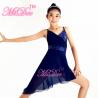 Navy Blue Lyrical Dance Competition Costumes Sequin V-Neck Knee Length High-Low