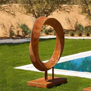 China Outdoor Rustic Modern Abstract Large Ring Corten Steel Metal Art Sculpture supplier
