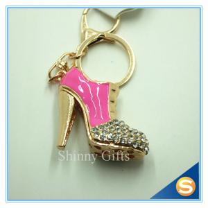 China Rhinestone High Heeled Shoes Connecting Metal Key Chain Metal Charm Pendant Purse Bag Key Ring supplier