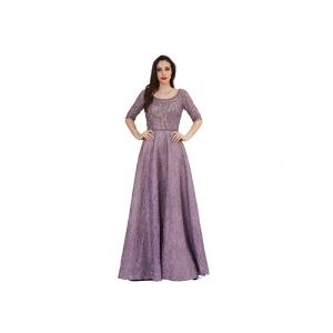 Purple Beading U Neck Muslim Evening Dress Floor Length Half Sleeve