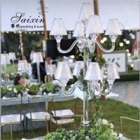 China Event Decoration 11 Arms Crystal Candelabra With Glass Shade For Wedding Centerpieces on sale