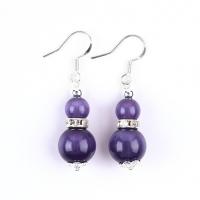 China Handmade Crystal Stone Earrings Purple Cat's Eye Gemstone Beaded Pendant Earrings on sale