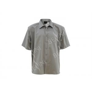 Grey Color Mens Oxford Work Shirts , Short Sleeve Button Up Work Shirts Anti Wrinkle