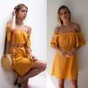 China Summer women off shoulder golden dress wholesale