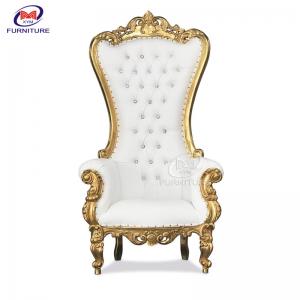Tall Princess White Gold Royal Throne Chair Wedding