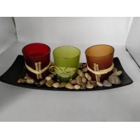 Candle Holders  with 3 LED Tea Light Candles, Rocks and Tray