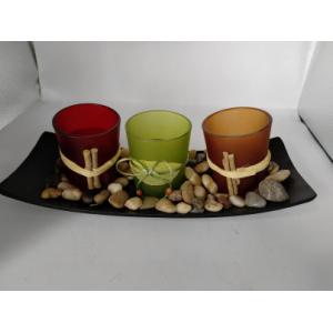 Candle Holders  with 3 LED Tea Light Candles, Rocks and Tray