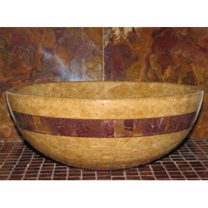 Inca Gold Marble Kitchen Bathroom Sinks With Multi Red Onyx Stone Mosaic Inlay