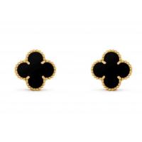 China Black Onyx 18K Solid Gold Jewellery Ear Studs Prong Setting 10mm 0.56g Weight on sale