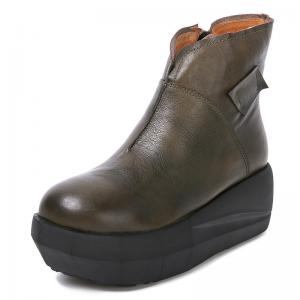 S033 Round-toe flat-bottomed women's boots, top layer cowhide, autumn and winter new one-piece Martin boots, leather