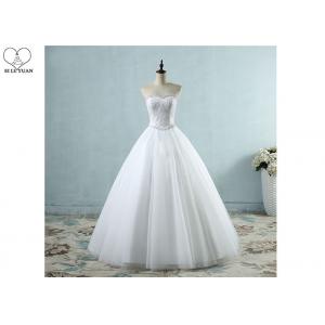 China Strapless White Ball Gown Wedding Dresses Lace Bust Waist Beading Tulle supplier