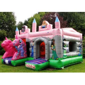 China PVC Pink Dragon Cartoon Princess Combo Inflatable Bounce House With Roof Kids Play supplier