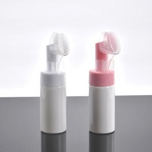 China White Empty Foaming Face Wash Bottle With Brush Silicone Cleansing Massage Facial Pump Bottle supplier