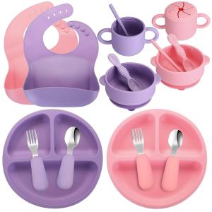 China Reusable Thickened Silicone Baby Feeding Set , Nontoxic Suction Cup Plates And Bowls supplier