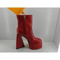 China Red Leather Women Shoe Boots High Heel For Casual Occasion on sale