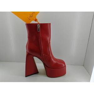 Red Leather Women Shoe Boots High Heel For Casual Occasion
