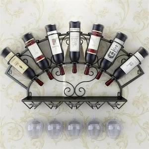 Estante montado en la pared de la copa de vino del metal del Stemware, estante de moda del vino de 7 botellas