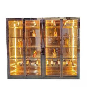 Customized Gold Highend Stainless Steel Wine Cabinet Glass Door Suitable For Restaurants