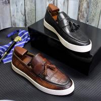 China Low Heel Mens Slip On Tassel Shoes Black / Brown Men Genuine Leather Casual Shoes on sale