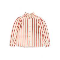China Christmas Girls Cotton Striped Woven Ruffle Neck Blouse with Contrast Button on sale