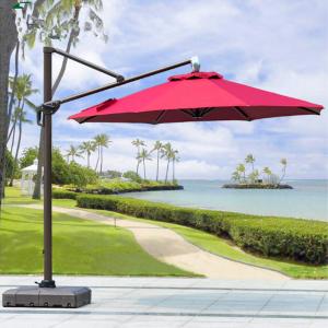 China Beer Starbucks Outdoor Garden Patio Umbrella With Red Crank Handle Led Light wholesale