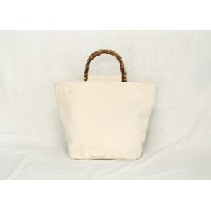 China Women Recycled Cotton Tote Bags With Bamboo Handle Wear Resistant Durable supplier