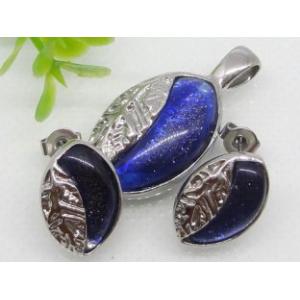China Dark Blue Murano Glass Stainless Steel jewelry set 1900294 wholesale