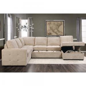 Beige living room sofa bed with storage Modern big U shaped sofa sleeper Europe North America big corner sectional sofa