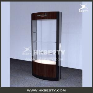 China high quality solid wood veneer LED spotlights jewels display cabinet showcase supplier