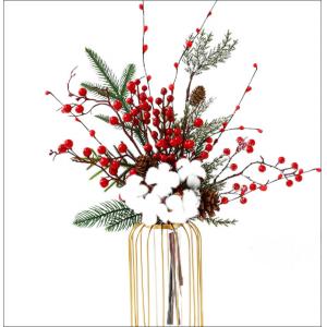 China Personalised Fake Holiday Flowers Red Christmas Holly Berries Decoration supplier